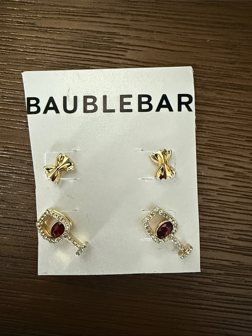 BaubleBar Gold Bow & Wine Glass Studs with Red Stones